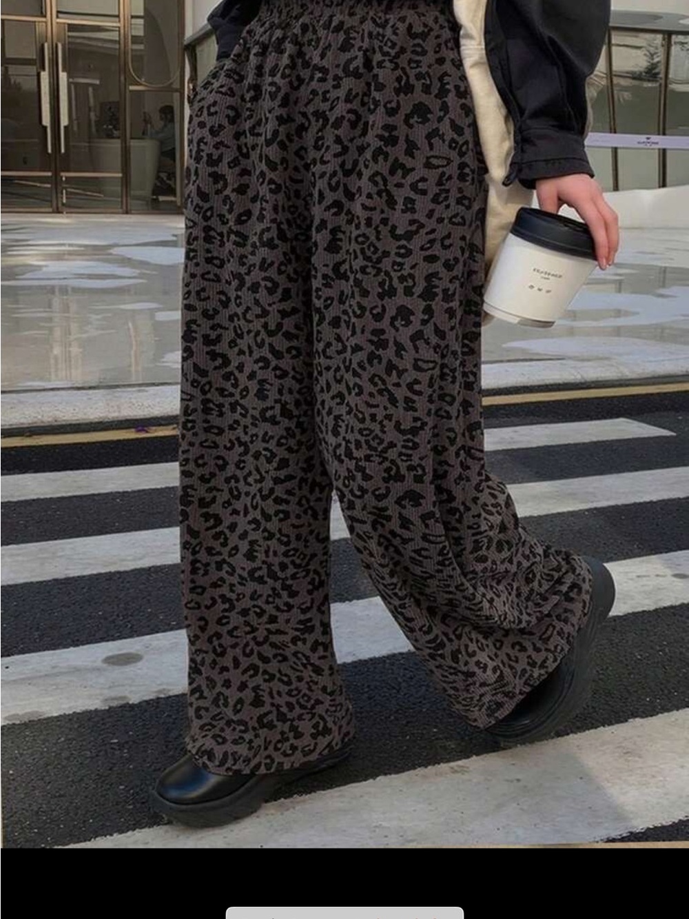 SHEIN Wide-Leg Leopard Print Pants in Black and Gray